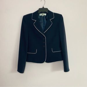 Tahari Dark Blue Blazer with White Piping